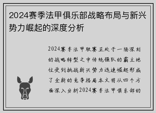 2024赛季法甲俱乐部战略布局与新兴势力崛起的深度分析