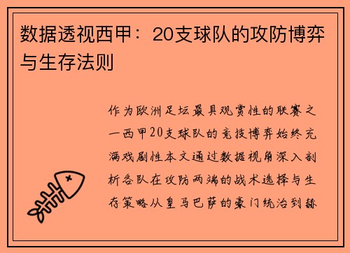 数据透视西甲：20支球队的攻防博弈与生存法则